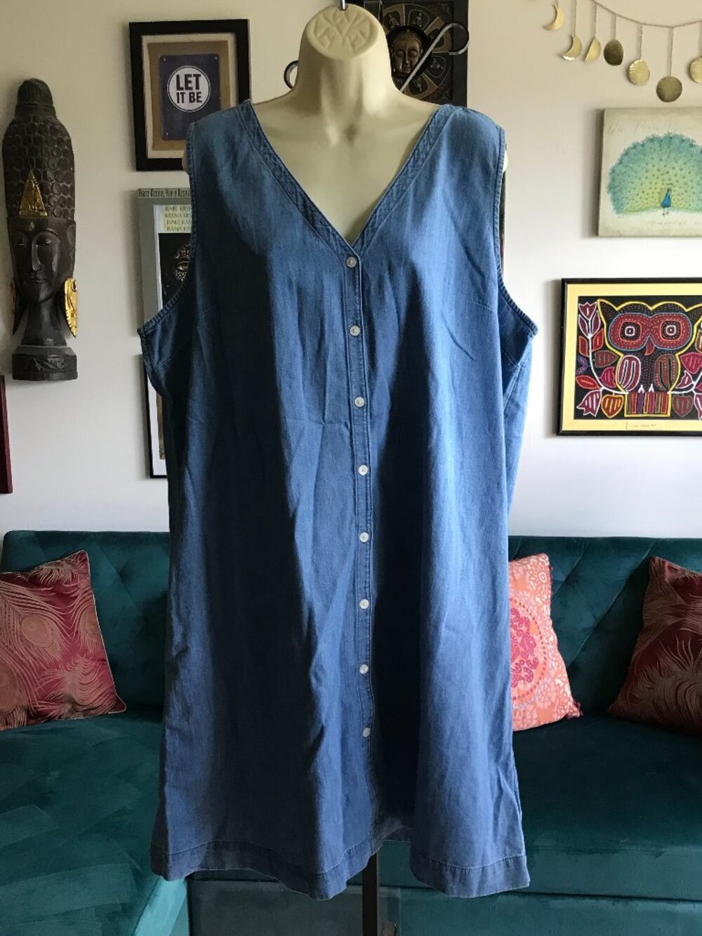 GAP size XXL Chambray Blue Denim Button Front Sleeveless Shift Jumper Dress NWT